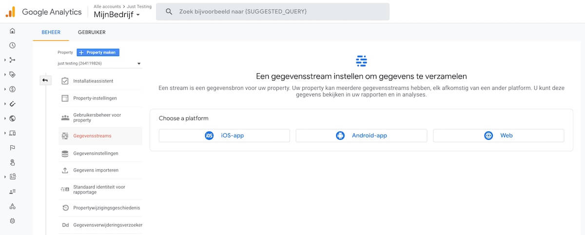 Google Analytics gegevensstream instellen