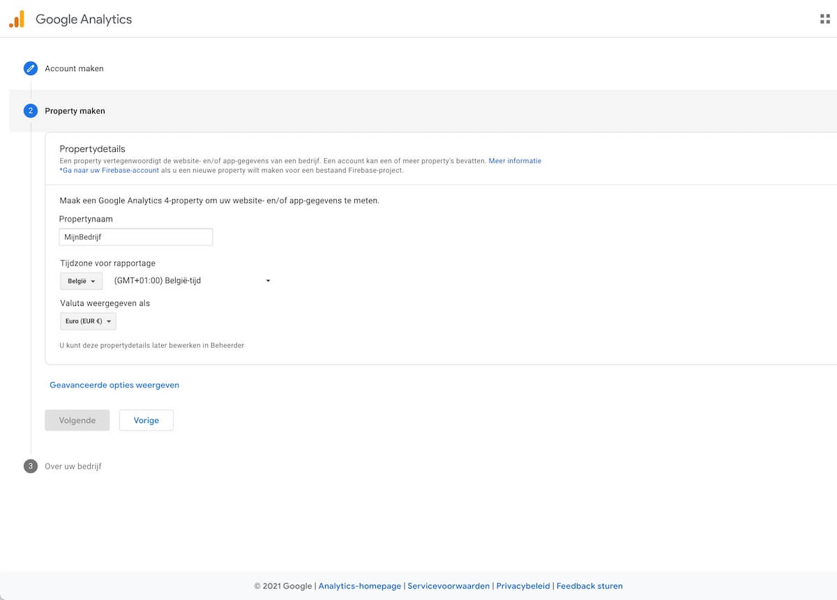 Google Analytics property maken